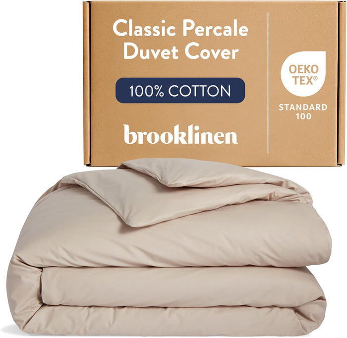 Brooklinen Luxury Percale Duvet Cover – 100% Cotton, Cool, Crisp, Extra-Long Corner Ties, Button Closure, Soft & Breathable – Machine Washable, Duvet Cover Full/Queen Bed Sizes (Cream)