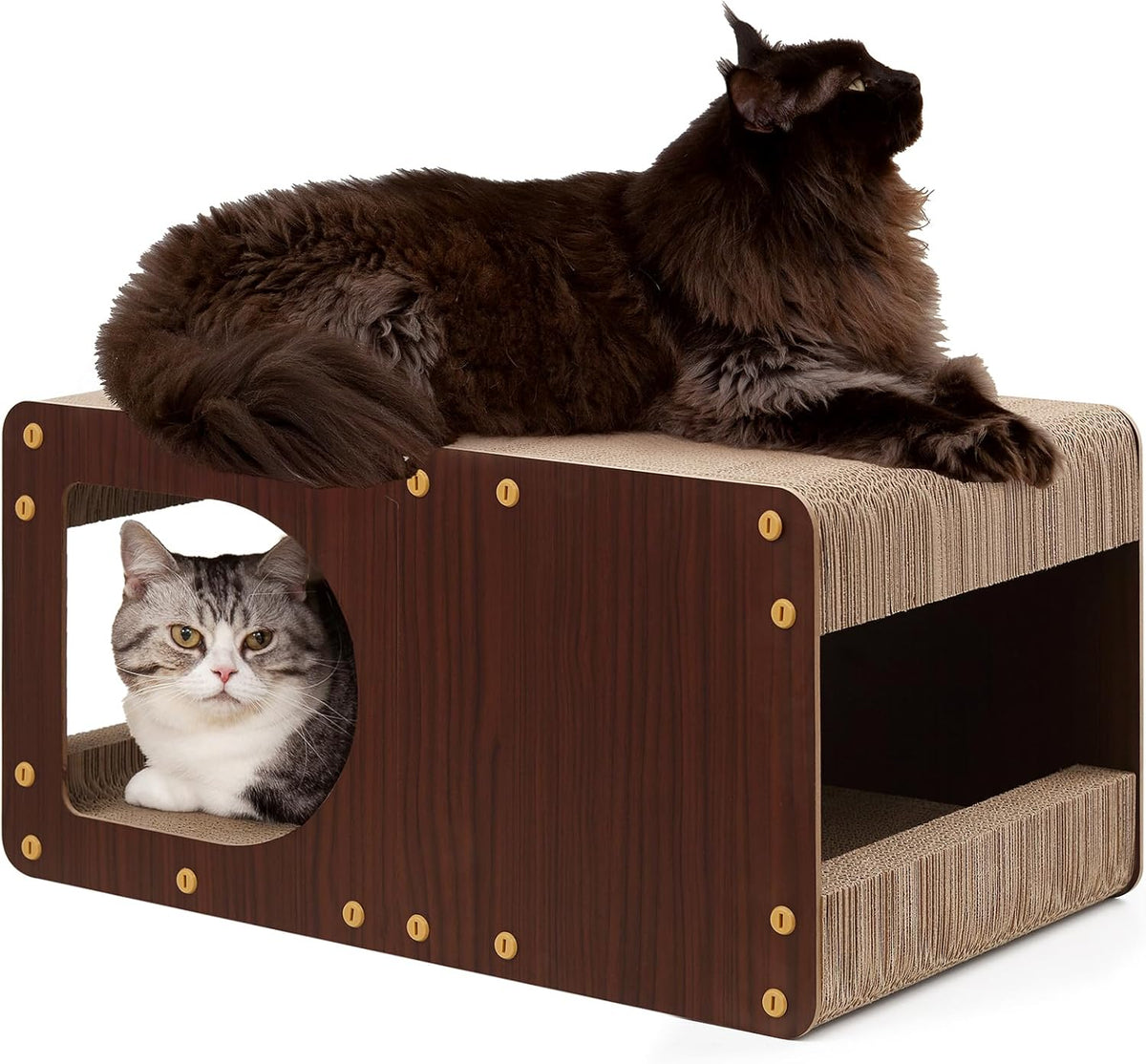 EHEYCIGA Cardboard Cat Scratcher House, 17-Inch Corrugated Cat Scratcher for Indoor Cats, Kitten Scratching Board Pad, Dark Brown