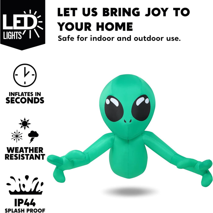 Joiedomi 4.5ft Halloween Inflatable Alien Outdoor Decoration, Blow Up Alien Window Breaker with LEDs, Halloween Window Inflatable Decor for Outdoor Yard Garden Party Lawn Decor