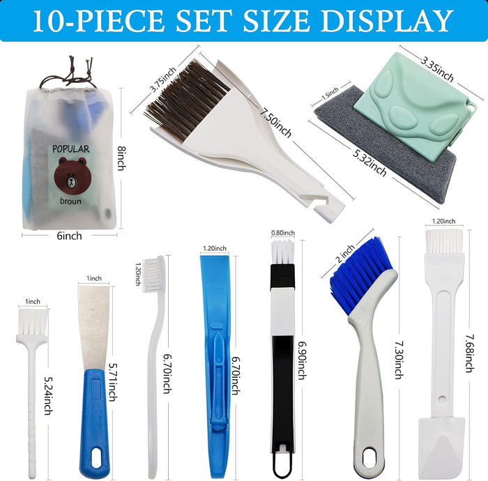 BLUE TOP Household Cleaning Brushes 10-Piece Set Window Crevice Cleaning Tool for Narrow Gap,Magic Window Sill Cleaning Tool for Slide door,Tile Lines,Shutter,Air Conditioner,Keyboard,Vents