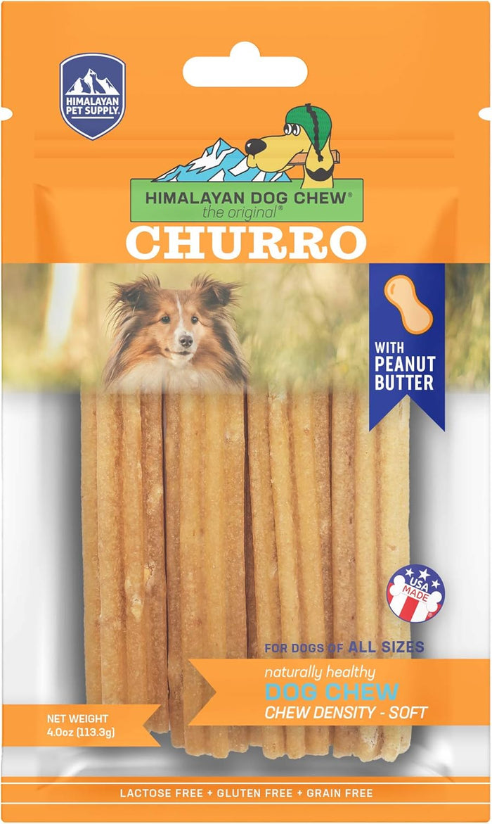 Himalayan Dog Chew Churro Yak Cheese Dog Chews, 100% Natural, Long Lasting, Gluten Free, Healthy & Safe Dog Treats, Lactose & Grain Free, Protein Rich, For All Breeds, Soft, Chicken Flavor, 4 Pack