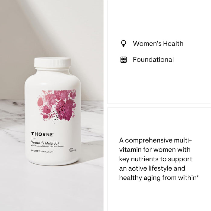 THORNE - Women's Multi 50+ - Comprehensive Daily Multivitamin with Vitamins A, B6, B12, C, D, E, K, Zinc & More - Support Heart, Brain, Bone & Immune Health* - 180 Capsules