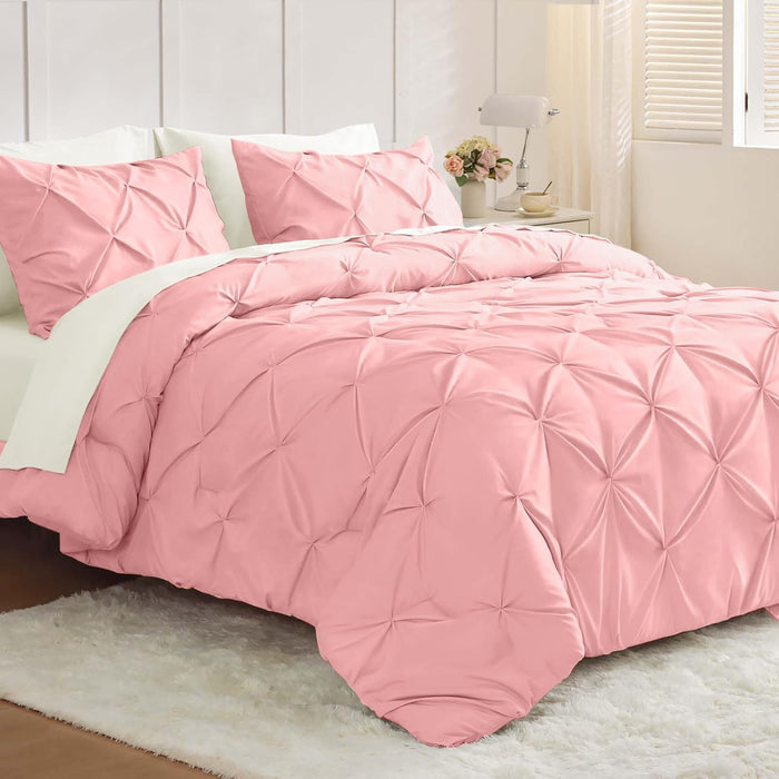 JOLLYVOGUE Queen Comforter Set 7 Pieces - Bed in a Bag Queen for All Season, Pintuck Bedding Comforter Sets with Comforter, Flat Sheet, Fitted Sheet and Pillowcases & Shams, Black