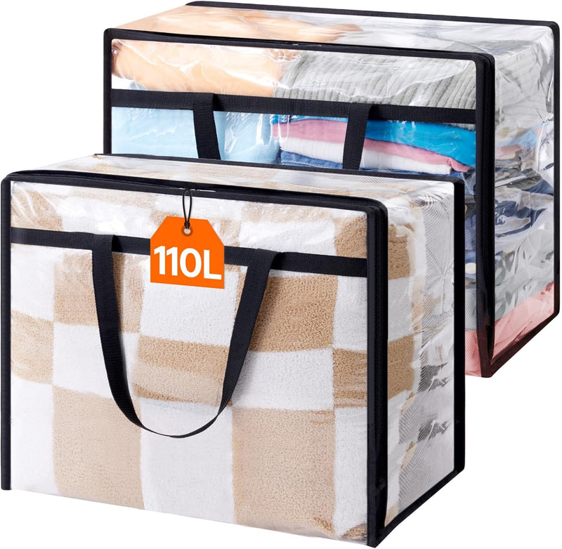 Lifewit 4 Pack Clear Clothes Storage Bags, 40L Plastic Blanket Storage Bag, Vinyl Foldable Moving Bags with Zipper, Closet Organizers and Storage Containers for Bedding, Duvet, Comforter