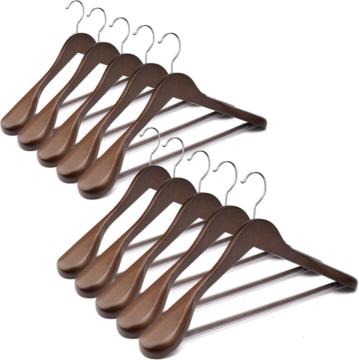 Suit Hangers 6 Pack Wooden Hangers,Heavy Duty Coat Hangers,Wide Shoulder Hangers with Non Slip Pants Holder,Suit Hangers for Men for Women,for Suit,Coat,Jacket,Pants (Natural)