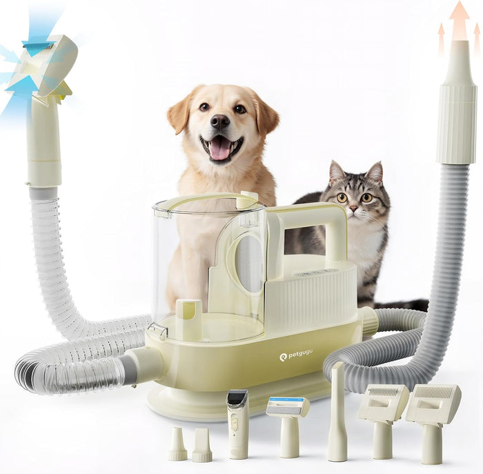 Dog Grooming Vacuum Kit with Clippers, 7-in-1 Pet Hair Grooming Set for Dogs, Hair Dryer with 3 Heat Settings, 11000Pa Suction, 2.5L Dustbin(Powder Blue & Pink)