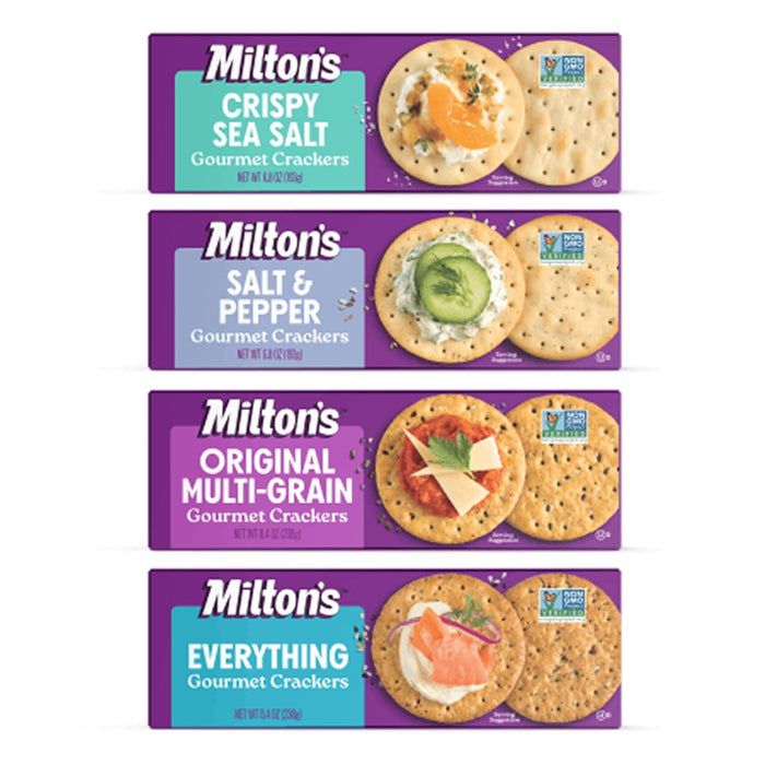 Milton's Gourmet Crackers, Everything - Non-GMO Project Verified, Natural Ingredients, Kosher, Everything Bagel Inspired, Great for Charcuterie Boards - 8.4 Oz
