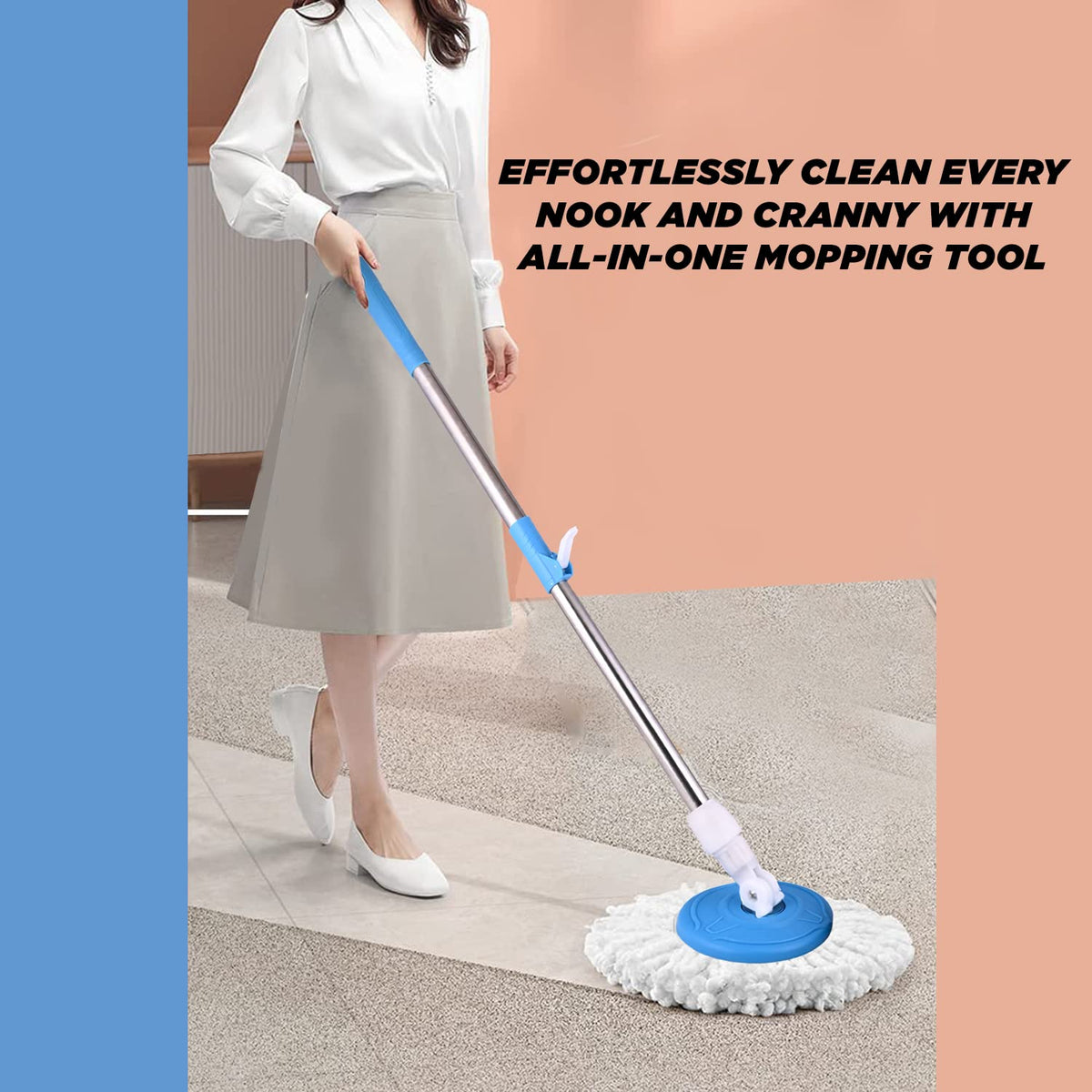 Zureni Bucket Spin Mop Stick Rod with Microfiber Refill Pocha Cleaner 360° Adjustable Easy Grip 42 Inches Long Metal Handle for Wet Floor Household Industrial Cleaning & Mopping (Random Color)