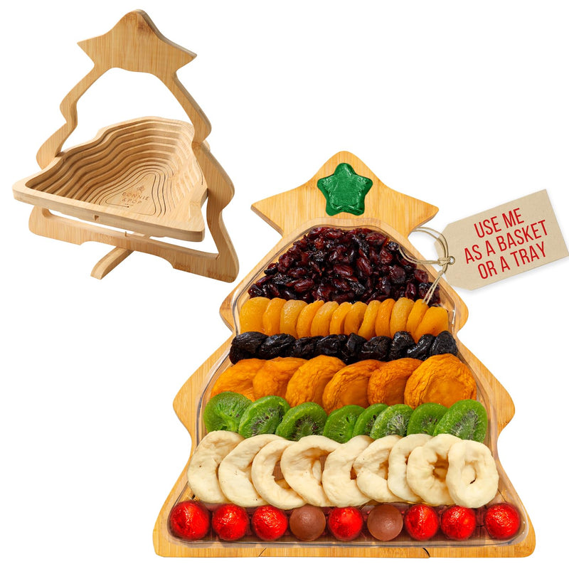 Dried Fruit Gift Basket with Wooden Tray – Healthy Gourmet Snack Box Variety – Holiday Food Tray for Corporate, Sympathy, Birthday & Thank You Gifts (Vegan, Kosher, Gluten‑Free)- Bonnie and Pop