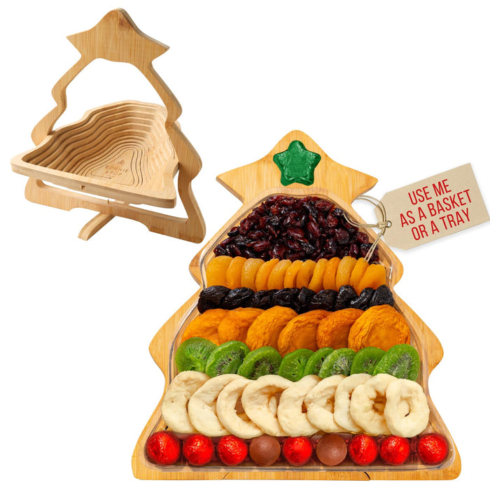 Dried Fruit Gift Basket with Wooden Tray – Healthy Gourmet Snack Box Variety – Holiday Food Tray for Corporate, Sympathy, Birthday & Thank You Gifts (Vegan, Kosher, Gluten‑Free)- Bonnie and Pop
