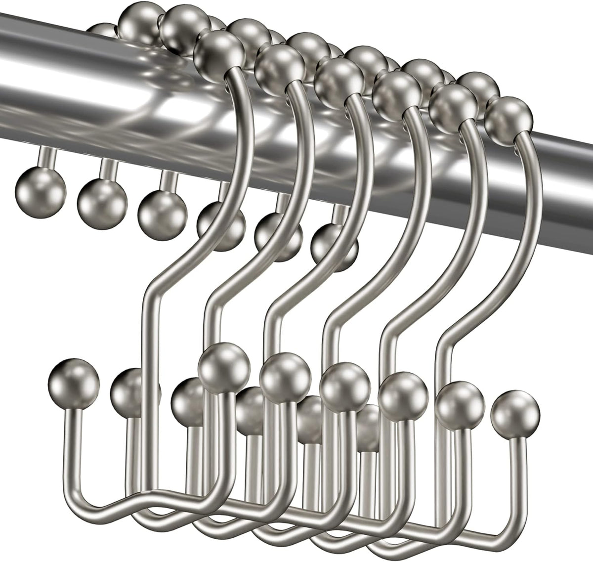 Titanker Shower Curtain Hooks Rings, Rust Resistant Metal Double Glide Shower Hooks Rings for Bathroom Shower Rods Curtains, Set of 12 Hooks - Nickel