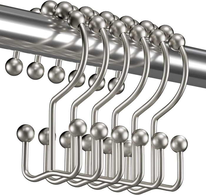 Titanker Shower Curtain Hooks Rings, Rust Resistant Metal Double Glide Shower Hooks Rings for Bathroom Shower Rods Curtains, Set of 12 Hooks - Nickel