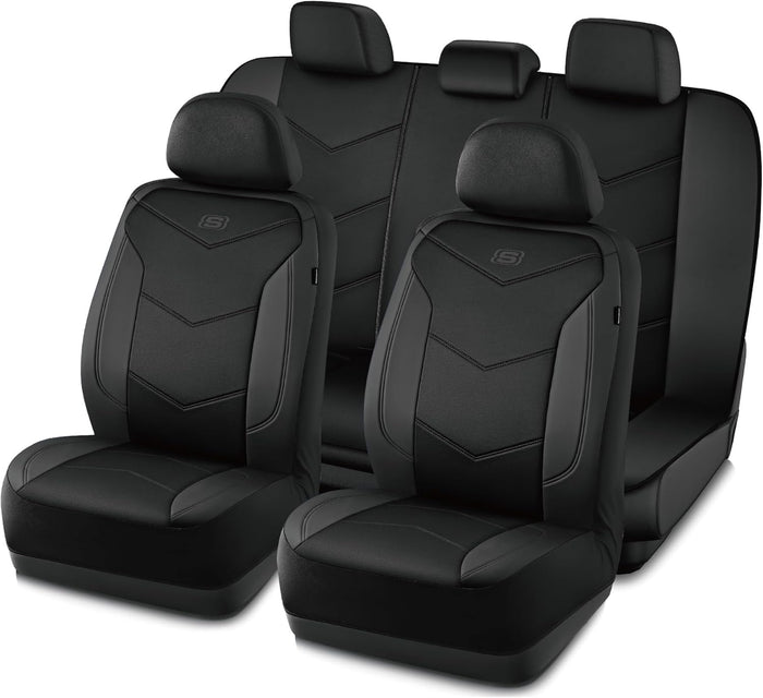Skechers Memory Foam Seat Covers,Leather Car Seat Covers, Ultimate Comfort & Support Front Seat Covers Airbag Compatible, Automotive Universal Fit Most for SUVs, Vans, Sedans, Cars, Trucks,Black
