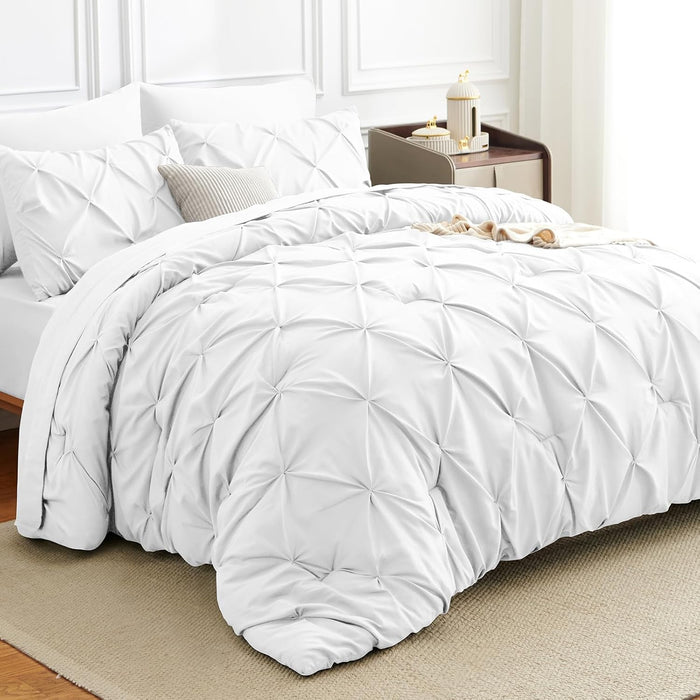 Full Comforter Set 7 Pieces Bed in A Bag Black Luxury Soft Full Size Bed Set Pintuck Pinch Pleat Bedding Sets with Comforter, Flat Sheet, Fitted Sheet and Pillowcases & Shams