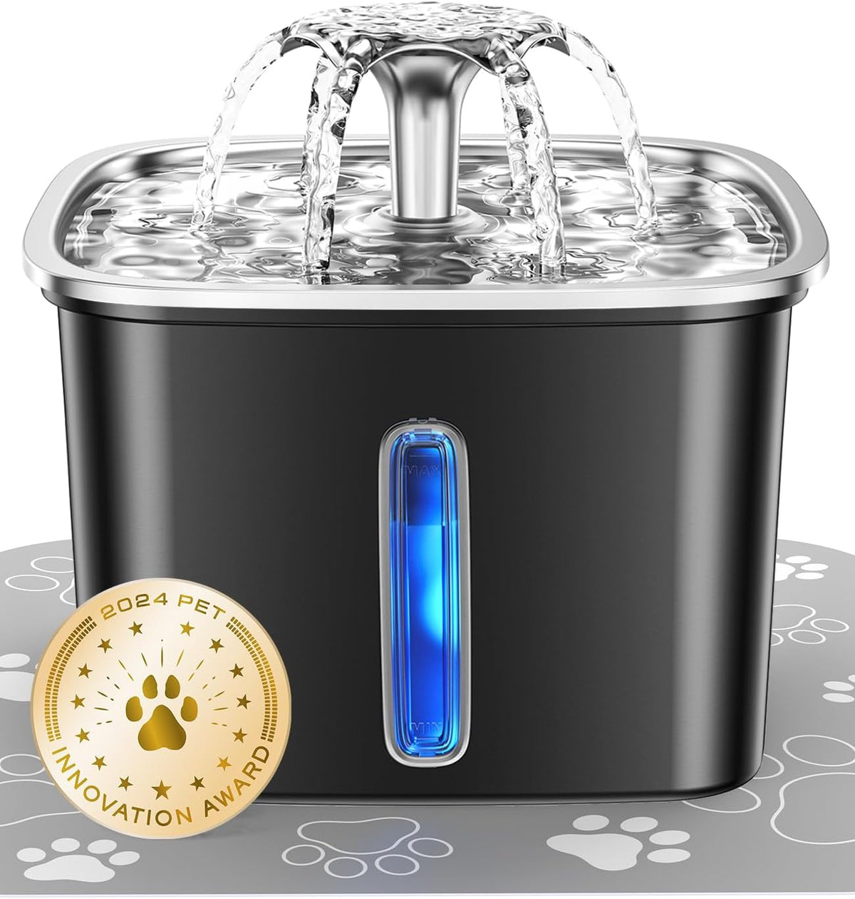 Veken Innovation Award Winner Stainless Steel Cat Water Fountain, 95oz/2.8L Automatic Pet Fountain Dog Water Dispenser with Replacement Filters & Silicone Mat, Gifts for Christmas, Cats, Dogs (Silver)