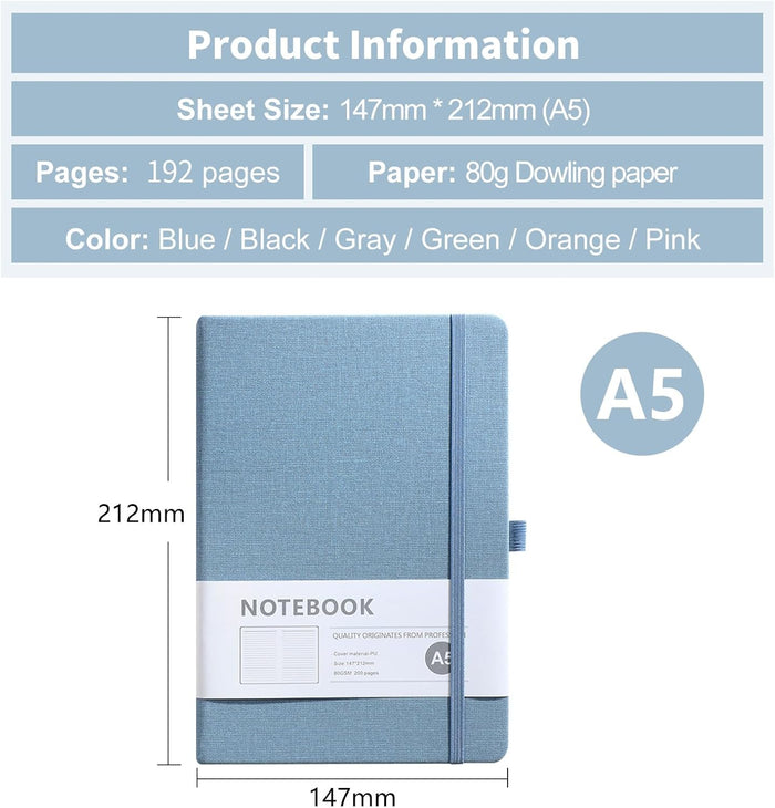 Personalized Notebook-Can Engrave Logo/Text/Image, Customizable A5 Journal Notebook -192 Lined Pages 8.3 x 5.8 Inch，black+blue+grey