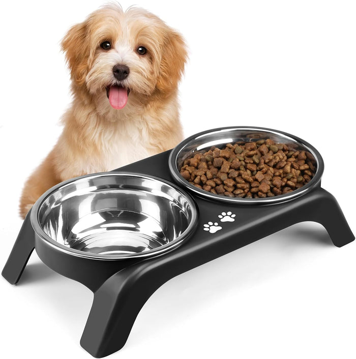 COMESOON Elevated Dog Bowls, 4 Height Adjustable Raised Bowl Stand with 2 Thick 50oz Stainless Steel Food Bowls Non-Slip Feeder Adjusts to 3.7'', 9.2'', 10.75'', 12.36'' Black, (DB-W01)