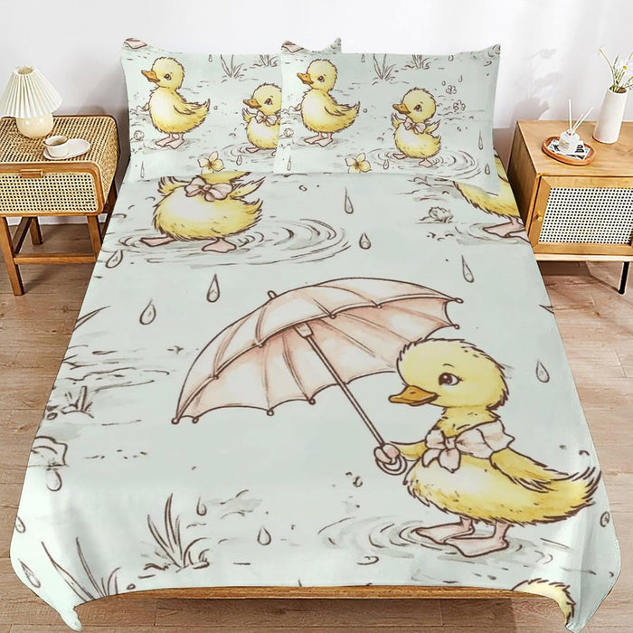 Yellow Duckies Waves Comforter Sets Full Size 3pcs Queen Comforter Bedding Set with 2 Pillowcases for Kids 79"x90"(Full)