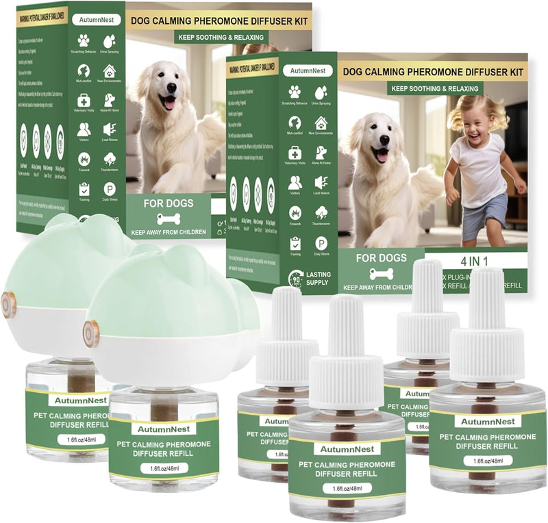 8-in-1 Dog Calming Diffuser Kit – 2 Plug-Ins + 6 Refills, Pheromone-Based Pet Stress Support, 180-Day Supply, Helps Promote Calm Behavior, Safe & Non-Toxic