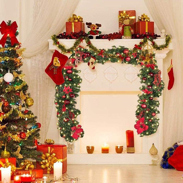 HIIXHC Christmas Illuminate Garland, 9 ft Rattan Artificial Flower Vine Plants Outdoor Decorations, Pre-Lit Battery Operated (Battery Not Included)