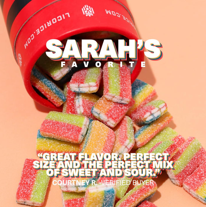 Licorice.com | Sweet & Sour Licorice Petite Bricks | Soft & Chewy Licorice | Rainbow & Strawberry | Blend of Fruity Undertones & Twirls of Tang | Pack of 2