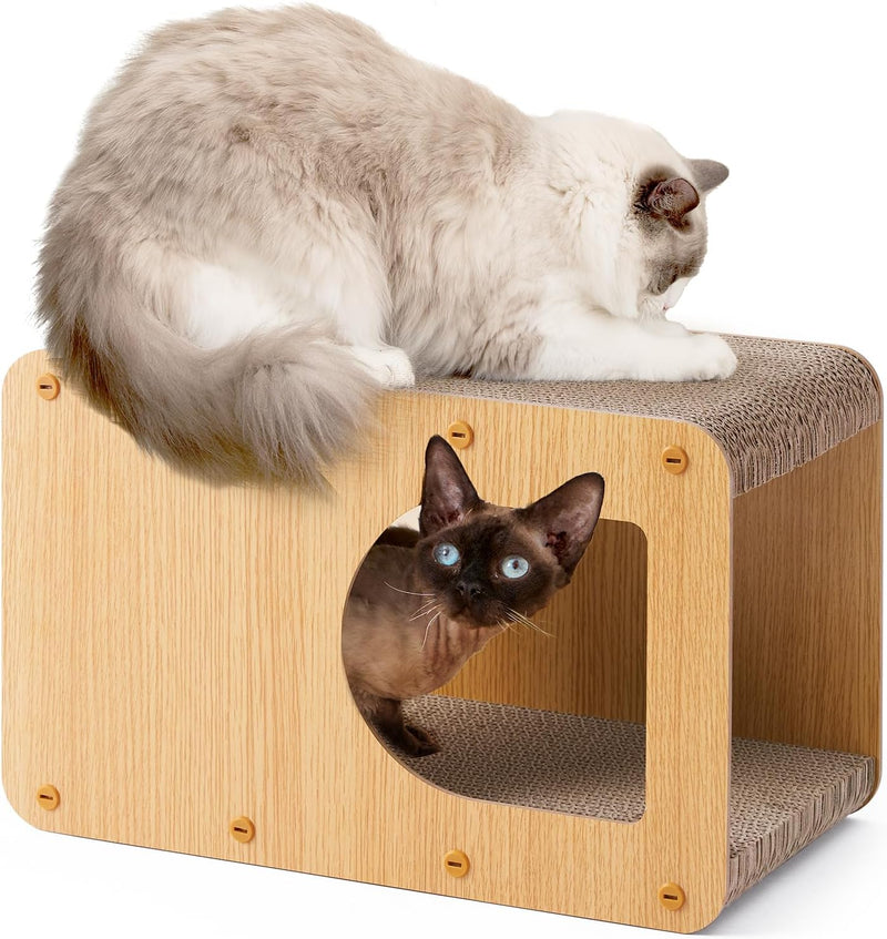 EHEYCIGA Cardboard Cat Scratcher House, 17-Inch Corrugated Cat Scratcher for Indoor Cats, Kitten Scratching Board Pad, Dark Brown