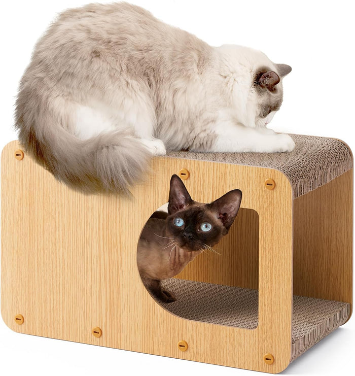 EHEYCIGA Cardboard Cat Scratcher House, 17-Inch Corrugated Cat Scratcher for Indoor Cats, Kitten Scratching Board Pad, Dark Brown