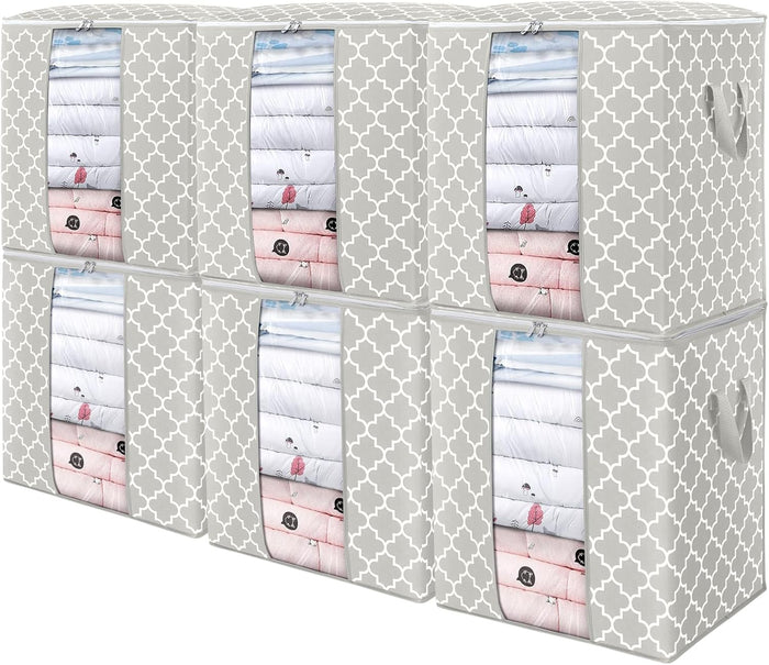 WISELIFE Storage Bags [3 Pack/100L] Large Blanket Clothes Organization and Storage Containers for Comforters,Bedding, Foldable Organizer with Reinforced Handle, Clear Window, Sturdy Zippers,Gray