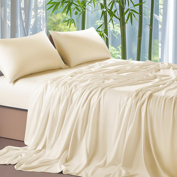 Shilucheng 100% Viscose Derived from Bamboo_ Sheets King Size 4pcs - Ultra Cooling & Silky Soft Bed Sheets, 16" Deep Pocket, Perfect for Hot Sleepers, Hotel Bedding Sheets (Lilac)