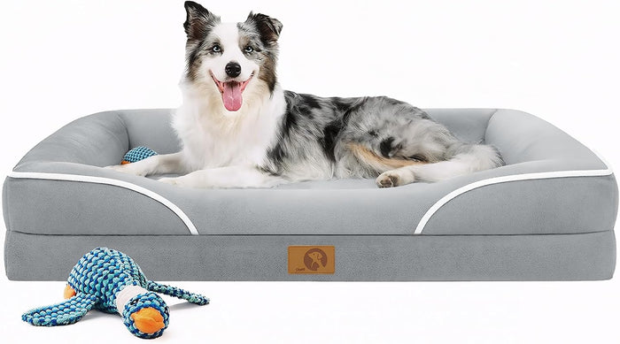 Homemate Dog Bed Large Sized Dog: 42x30 inch Orthopedic Large Dogs Bed XL Outdoor Pet Cat Bed Sofa Supplies with Toy Dogs Crate Pad Couch with Removable Washable Cover & Non-Slip Botton Dark Grey
