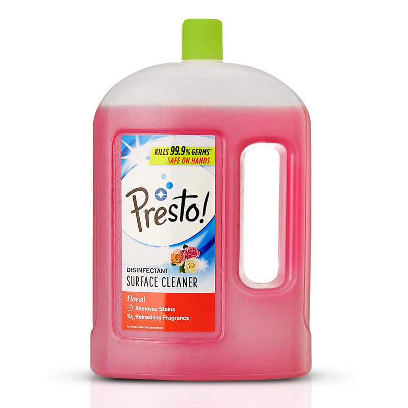 Amazon Brand - Presto! Disinfectant Surface & Floor Cleaner Liquid | Lavendar | 2 Litre | 1 Can | Kills 99.9% Germs | Removes Stains | Safe On Hands