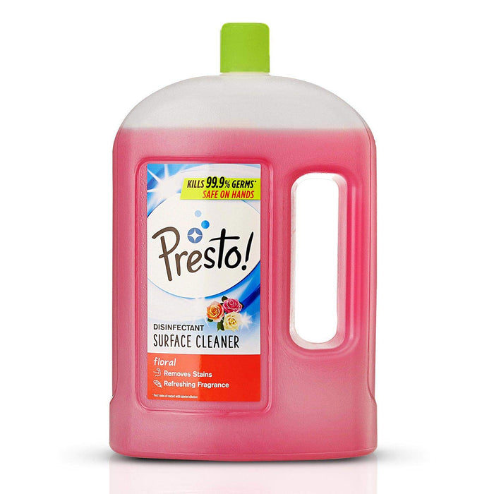 Amazon Brand - Presto! Disinfectant Surface & Floor Cleaner Liquid | Lavendar | 2 Litre | 1 Can | Kills 99.9% Germs | Removes Stains | Safe On Hands