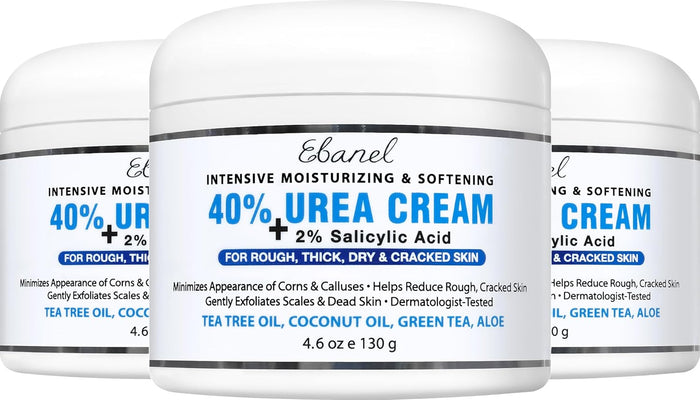 Ebanel Urea Cream 40% plus Salicylic Acid 2%, Foot Cream for Dry Cracked Heels Feet Knees Elbows Hands, Foot Dead Skin Cuticle Callus Remover Toenail Softener, Keratolytic Skin Barrier Repair