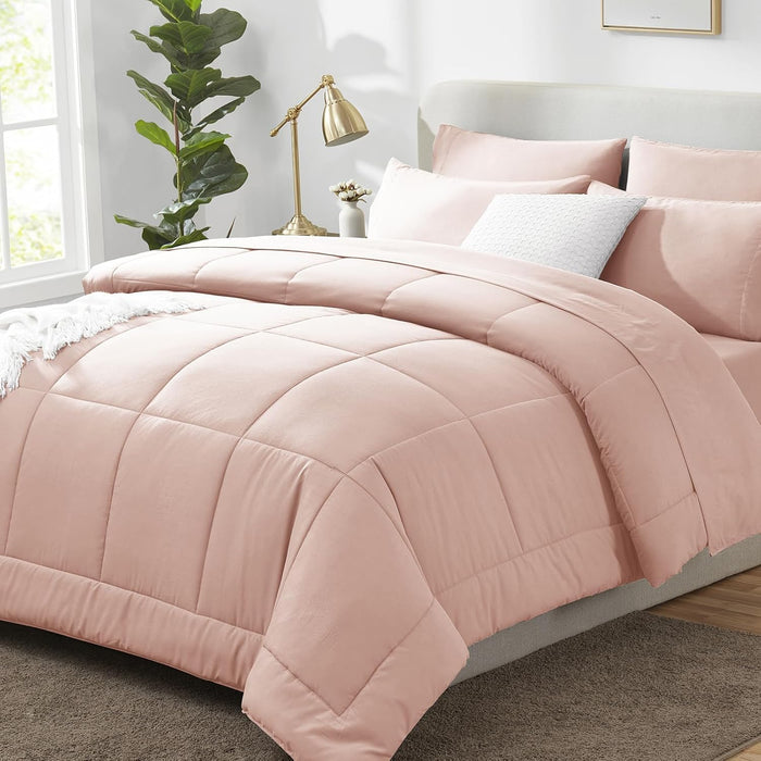 CozyLux Full Size Comforter Sets Grayish Blue, 7 Pieces Bed in a Bag, Blue Comforter Full Size, All Season Bedding Sets with Stitch Quilted Comforter, Flat Sheet, Fitted Sheet, Pillowcases