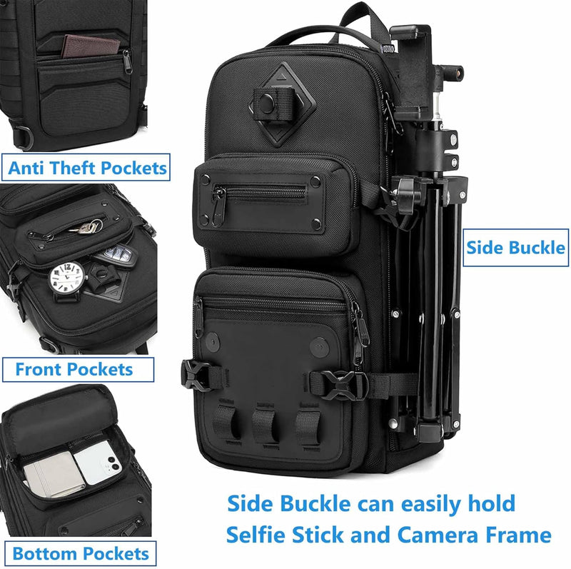 Sling Bag Tactical Sling Backpack Anti Theft Shoulder Crossbody Bag Water Resistant Travel Bag for 12.9 Inch Ipad