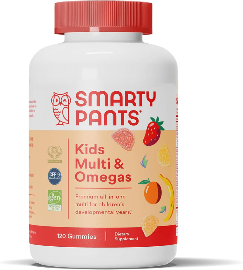 SmartyPants Kids Multivitamin Gummies - Improved Formula: Omega 3 (DHA/EPA), Vitamins D3, C, B12, B6, Vitamin A, K & Zinc, Gluten Free, Three Fruit Flavors, 60 Count (30 Day Supply)