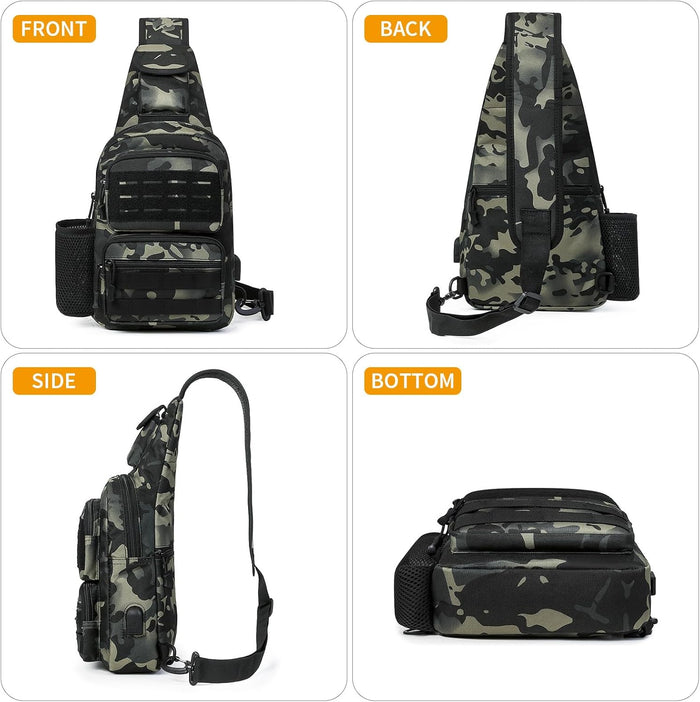 BAIGIO Tactical EDC Sling Bag Military One Strap Shoulder Backpack Molle Range Bags Chest Pack (#01-CP Black)