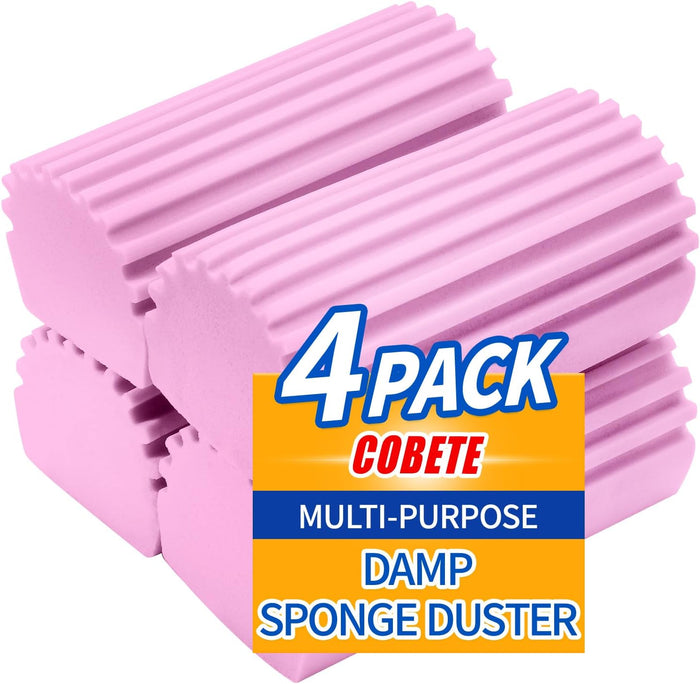 COBETE Damp Clean Duster Sponge,4pack Magic Sponge Eraser,Reusable Damp Dusting Sponge Household Cleaning for Blinds, Glass, Baseboards,Radiators,Window Track Grooves(Grey)