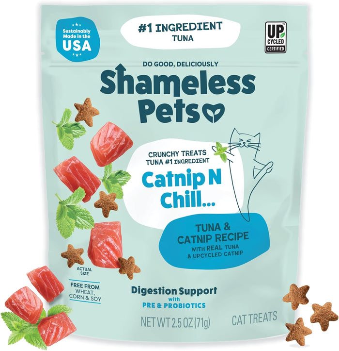 Shameless Pets Crunchy Cat Treats - Catnip Treats for Cats with Digestive Support, Kitten Treats with Real Chicken, Natural & Healthy Flavored Feline Snacks - Catnip N Chill, 1-Pk (12 Oz)