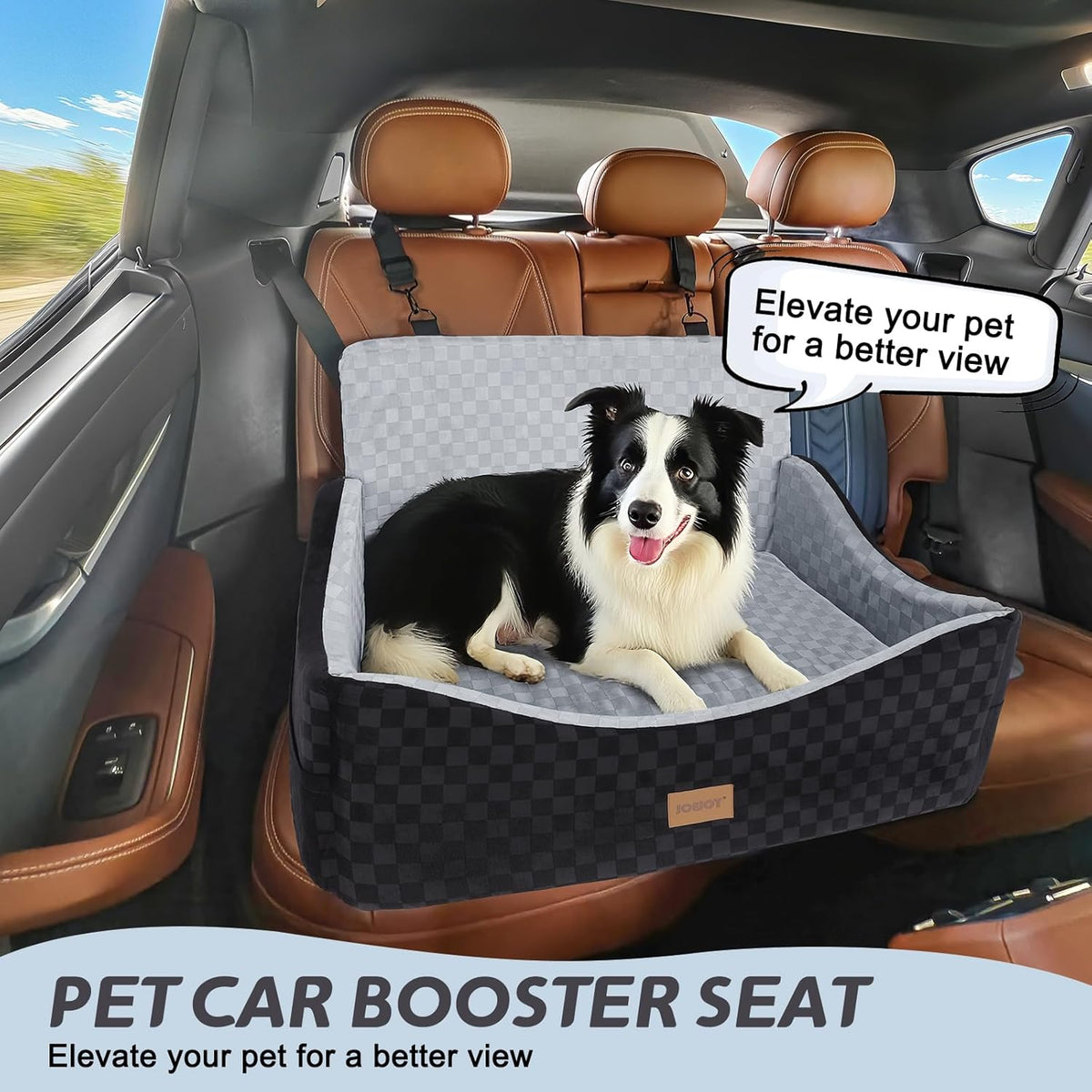 JOEJOY Dog Car Seat for Medium/Large Dogs - Reversible Dual-Sided Travel Dog Car Bed with Memory Foam, Washable Pet Booster Seat for Dogs up to 55 lbs or 2 Small Dogs, 2 Safety Leashes (Black/Grey)