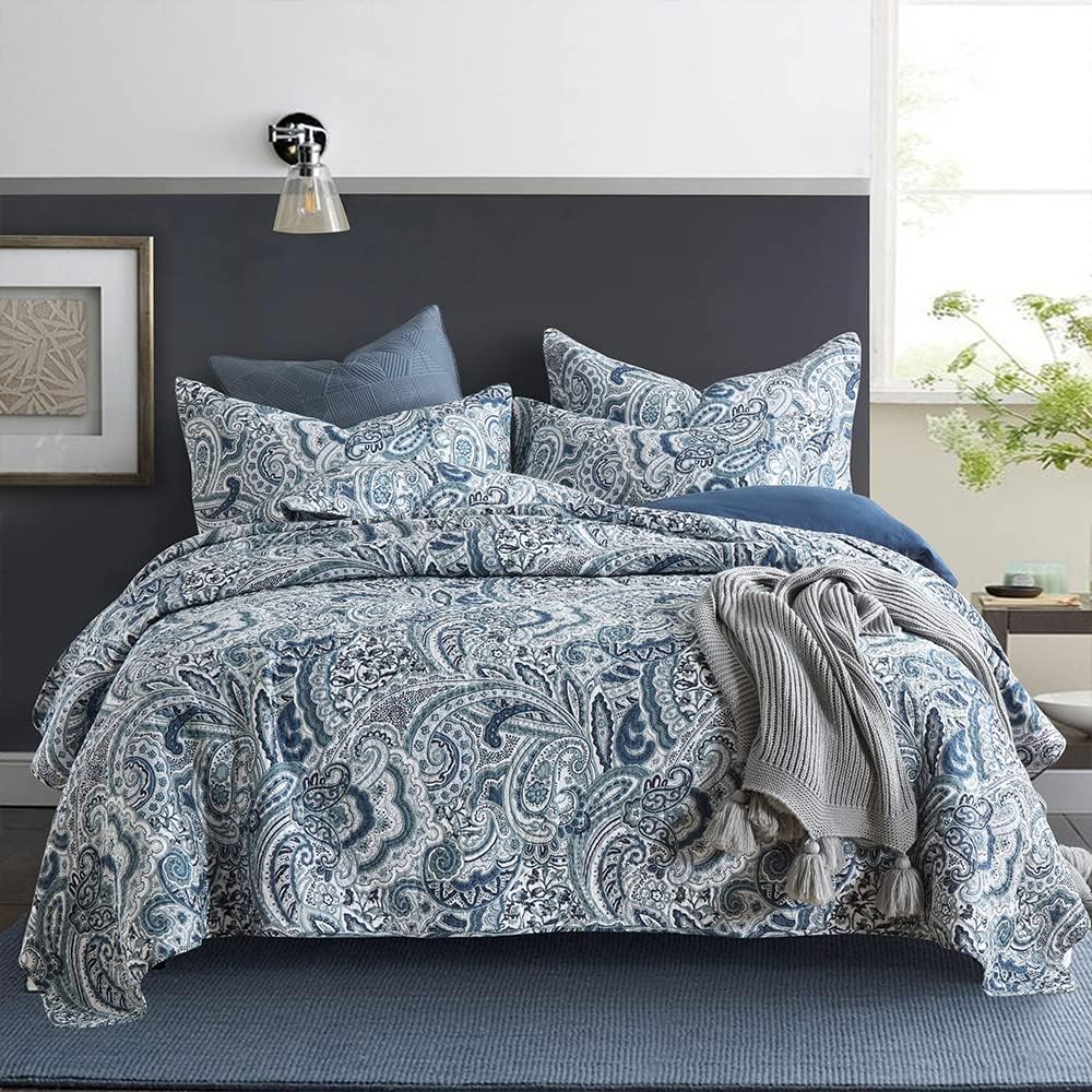 Autumn Dream Cotton Bedspread Quilt Sets, 3 Pieces Reversible Comforter Coverlet Sets, Classical Damask Paisley,King Size