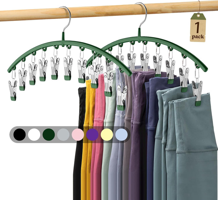Legging Organizer for Closet, Metal Yoga Pants Hangers 2 Pack w/10 Clips Holds 20 Leggings, Space Saving Hanging Closet Organizer w/Rubber Coated Closet Organizers and Storage, Black