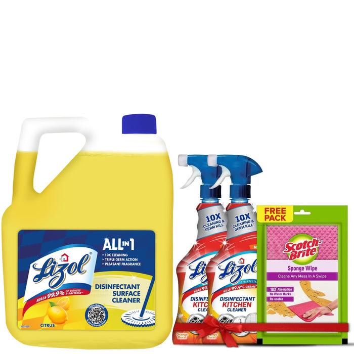 Lizol Disinfectant Surface & Floor Cleaner Liquid, Citrus - 5 Litre | Suitable for All Floor Cleaner Mops | Kills 99.9% Germs| India's #1 Floor Cleaner