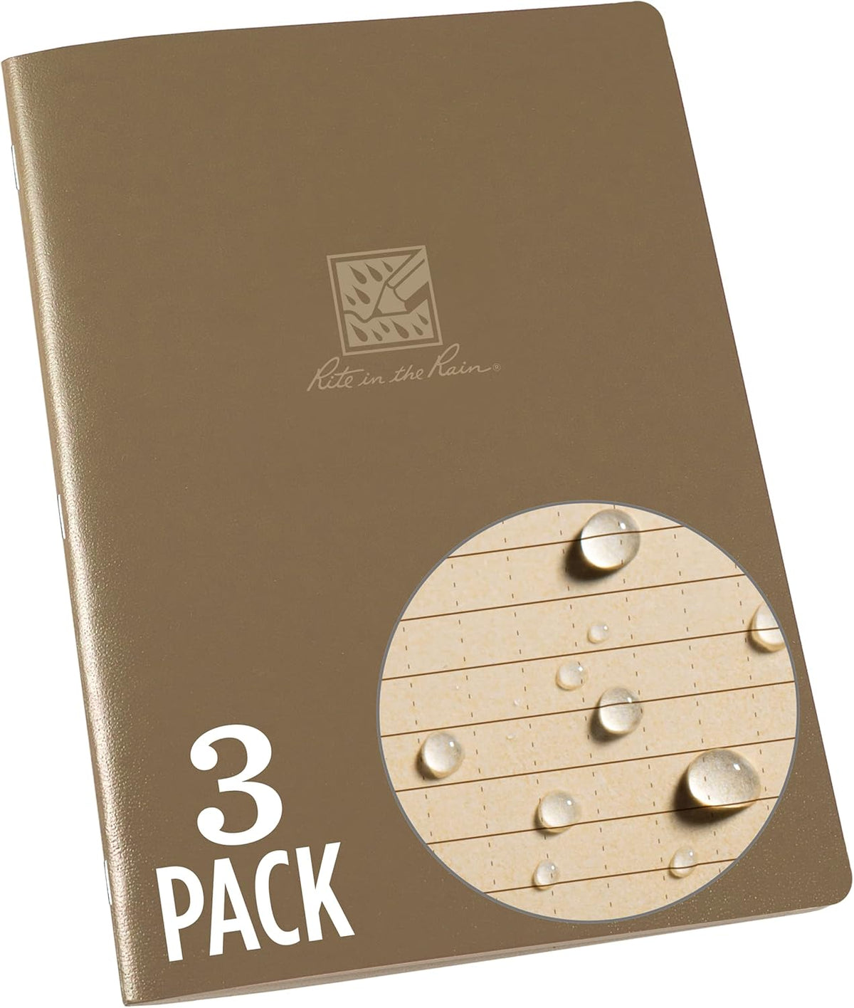 Rite in the Rain Weatherproof Side Spiral Notebook, 6.625" x 8.5", Black, Tan, and Green Covers, Dot Grid Pattern, 3 Pack (No. TAC3DG-LG)