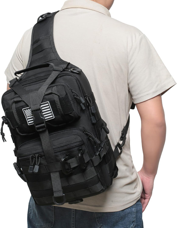 Tactical Sling Bag Backpack Military Rover Shoulder Sling Pack EDC Molle Range Bag Crossbody Chest Pack (Black)