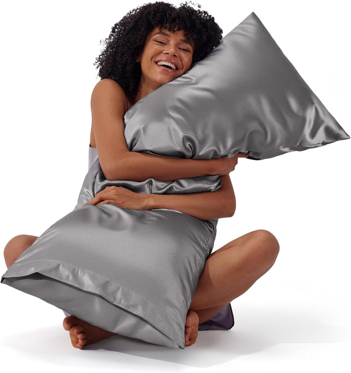 Bedsure Satin Pillowcase, Similar to Silk Pillow Cases Queen Size Set of 2, Cooling Pillow Case for Hot Sleepers with Envelope Closure, Gifts for Women Men, Silver Grey, 20x30 Inches, 2pcs