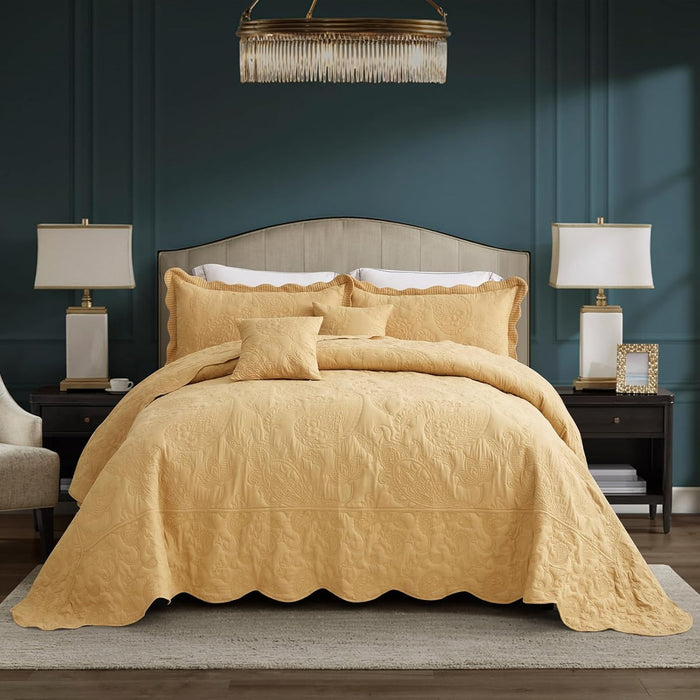 HZ & HY Oversized King Bedspread 128x120 Extra Wide, Quilted Coverlet Bedding Set, Lightweight Thin Comforter, Reversible, 5 Piece, 100% Microfiber, Mocha