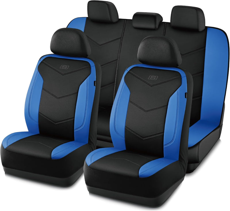 Skechers Memory Foam Seat Covers,Leather Car Seat Covers, Ultimate Comfort & Support Front Seat Covers Airbag Compatible, Automotive Universal Fit Most for SUVs, Vans, Sedans, Cars, Trucks,Black