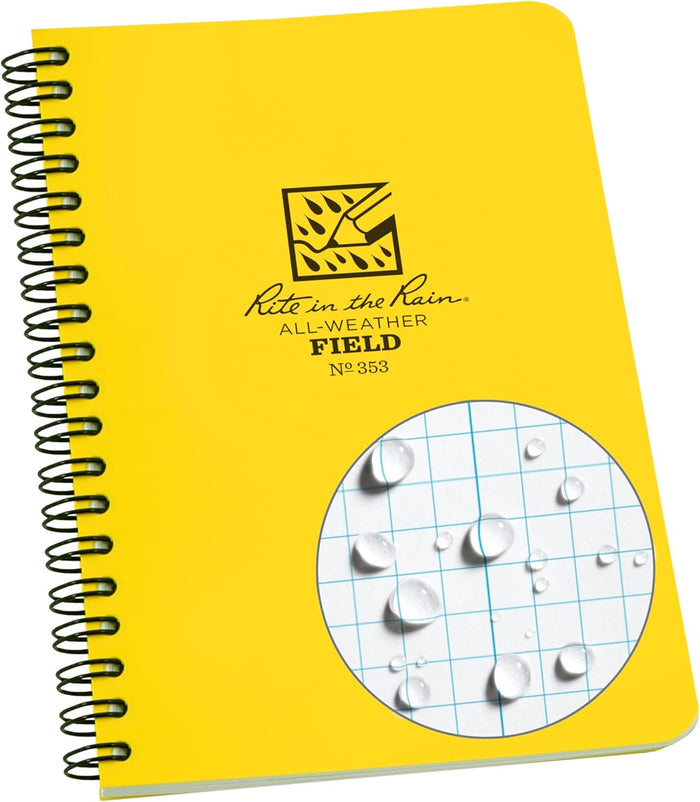 Rite in the Rain Weatherproof Side Spiral Notebook, 4.625" x 7", Tan Cover, Universal Pattern (No. 973T)