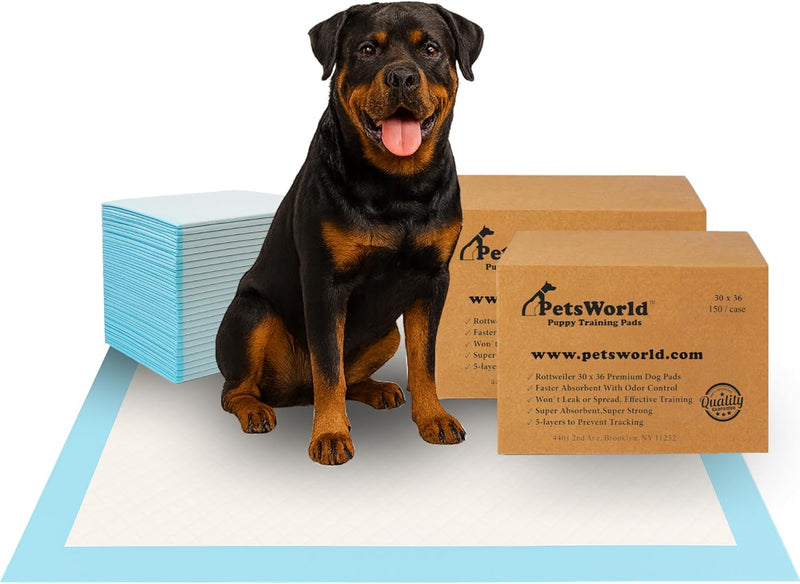 PETSWORLD Extra Large Potty Pads for Dogs, Odor Eliminating 30" x 36", 150 Count Pee Pads for Dogs, Gigantic XL Dog Pads, 5 Layer Ultra Absorbent Technology, Leak Proof Training Pads for Dogs & Cats